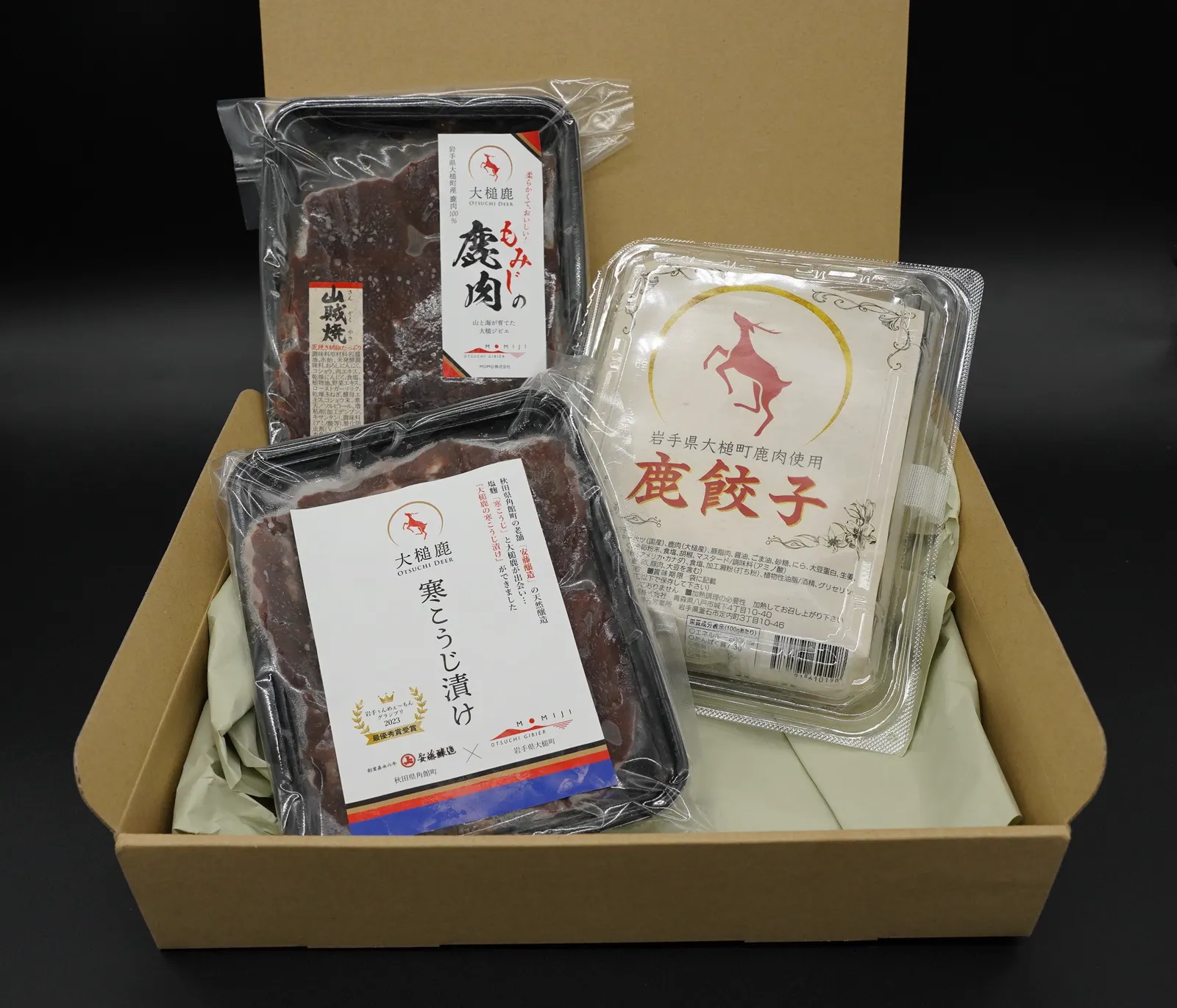 【鹿肉初心者向け】焼くだけ簡単！鹿肉加工品3種詰め合わせ（鹿餃子・寒こうじ漬け・山賊焼き）セット · MOMIJI株式会社 / 大槌ジビエ